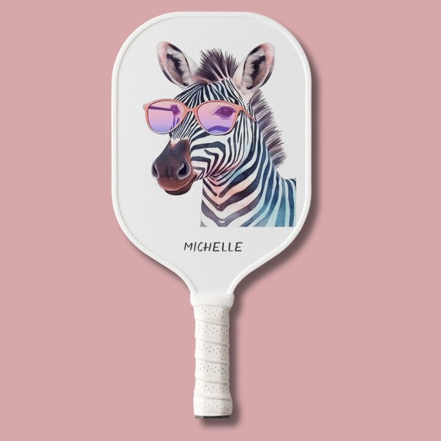Pink Shades Silly Zebra Modern Monogram Pickleball Paddle (Creator Uploaded)