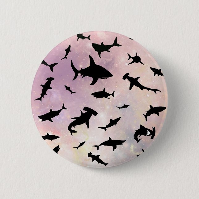 Pink shadow fish shark on gradient galaxy Space Button (Front)