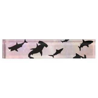 Pink shadow fish shark on gradient galaxy Space Desk Name Plate