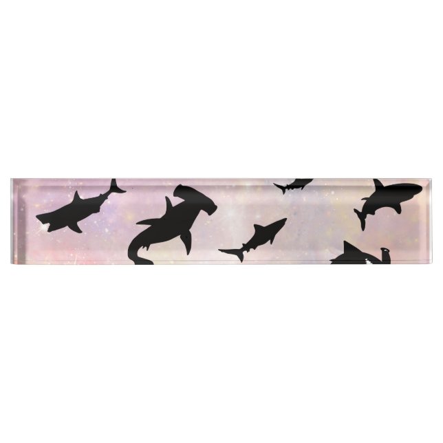 Pink shadow fish shark on gradient galaxy Space Desk Name Plate (Front)