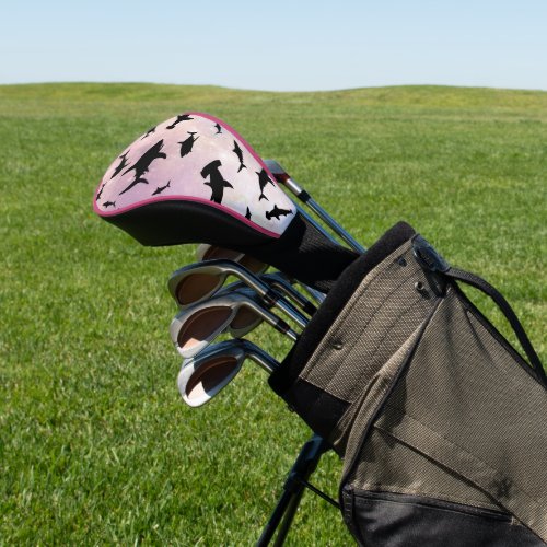 Pink shadow fish shark on gradient galaxy Space Golf Head Cover