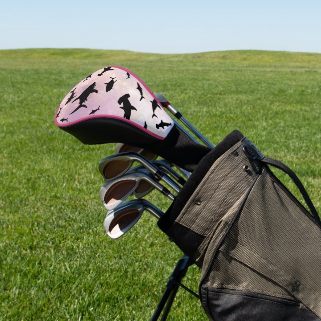 Pink shadow fish shark on gradient galaxy Space Golf Head Cover (In Situ)