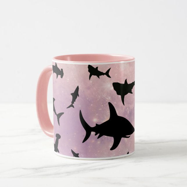 Pink shadow fish shark on gradient galaxy Space Mug (Front Left)