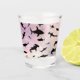 Pink shadow fish shark on gradient galaxy Space Shot Glass