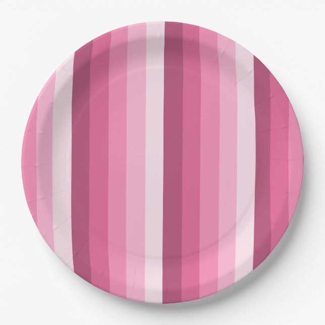 Pink shadow stripes paper plates (Front)
