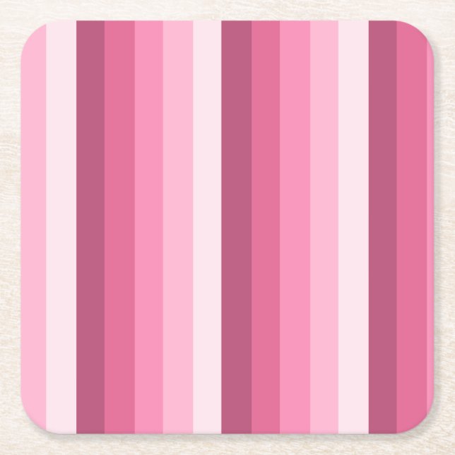 Pink shadow stripes square paper coaster (Front)