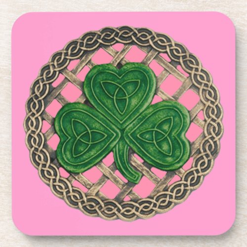 Pink Shamrock And Celtic Knots Coasters