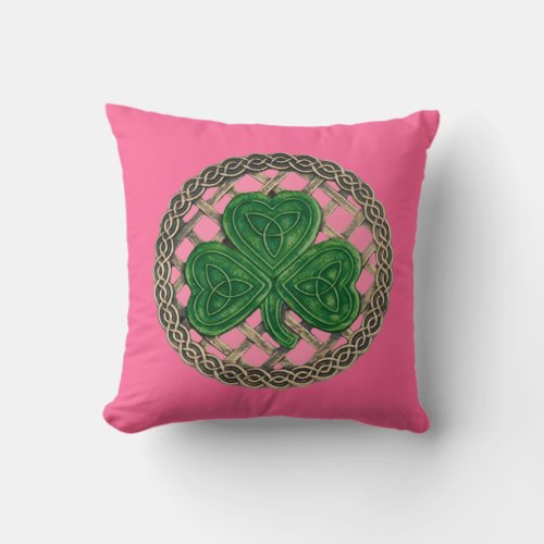 Pink Shamrock And Celtic Knots Reversible Pillow