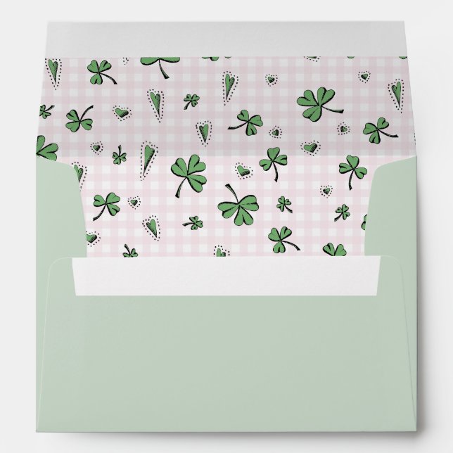 Pink Shamrock Gingham Pattern Envelope (Back (Bottom))