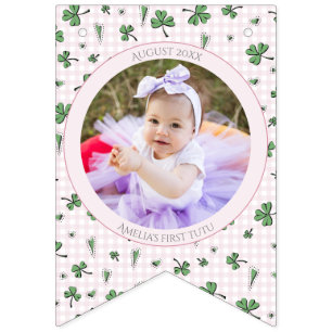Pink Shamrock Happy Birthday Photo Bunting Flags