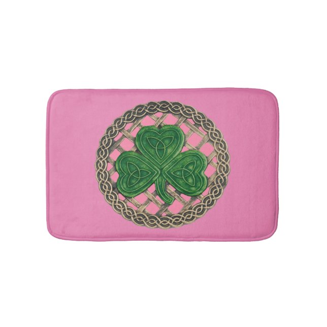Pink Shamrock On Celtic Knots Bath Mat (Front)