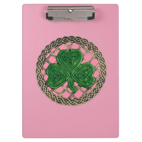 Pink Shamrock On Celtic Knots Clipboard