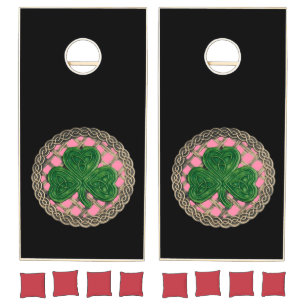 Pink Shamrock On Celtic Knots Cornhole Set