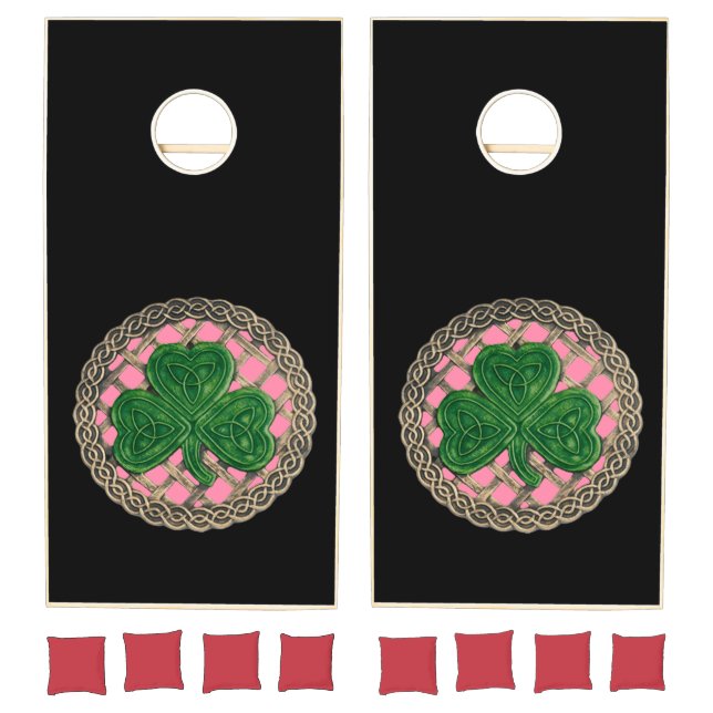 Pink Shamrock On Celtic Knots Cornhole Set (Set)