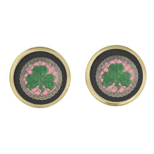 Pink Shamrock On Celtic Knots Cufflinks