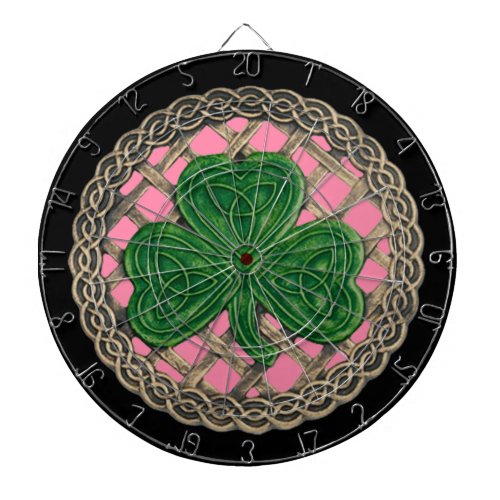 Pink Shamrock On Celtic Knots Dart Board