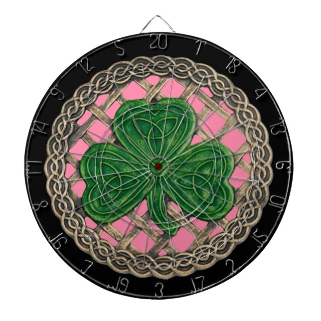 Pink Shamrock On Celtic Knots Dart Board (Front)