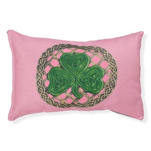 Pink Shamrock On Celtic Knots Dog Bed