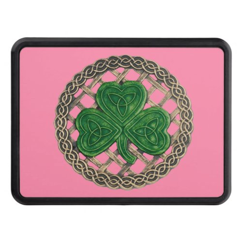 Pink Shamrock On Celtic Knots Hitch Cover