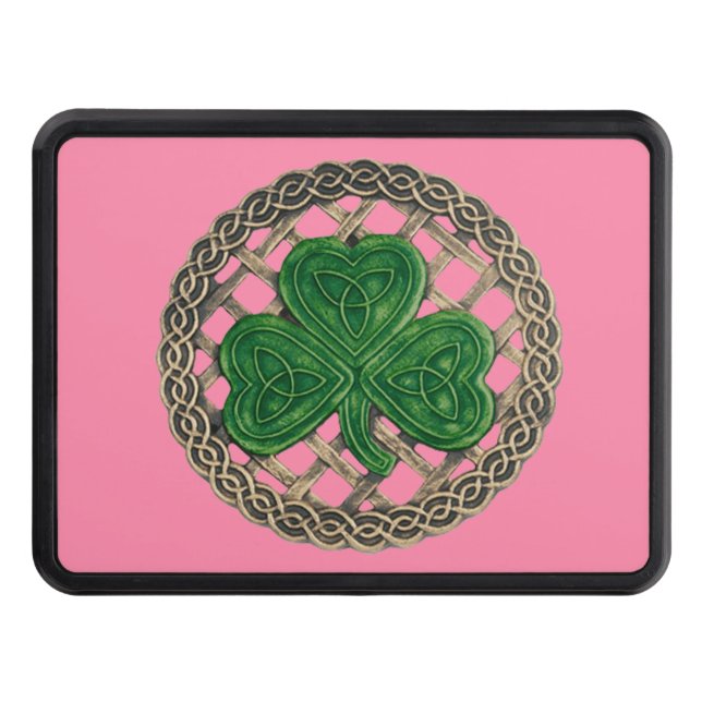 Pink Shamrock On Celtic Knots Hitch Cover (Front)