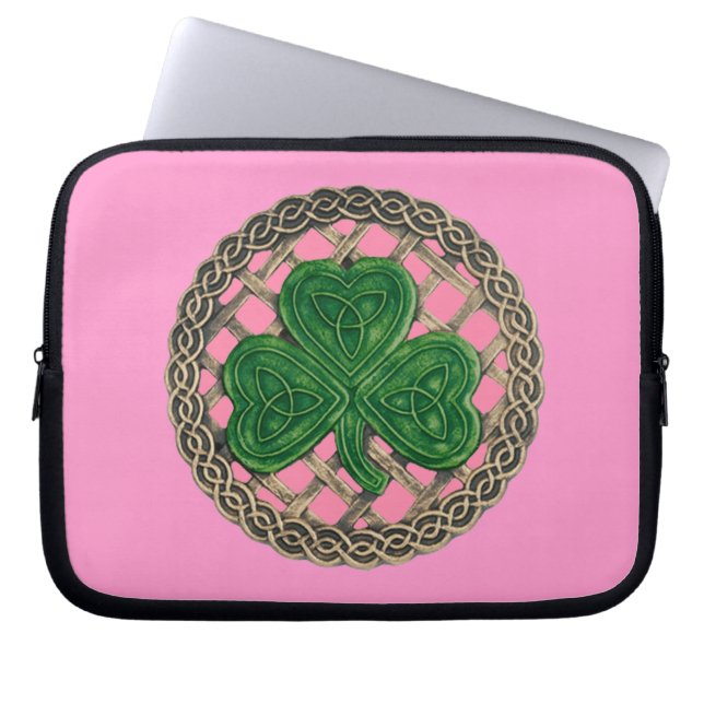 Pink Shamrock On Celtic Knots Laptop Sleeve (Front)