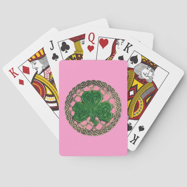 Pink Shamrock On Celtic Knots Playing Cards (Back)