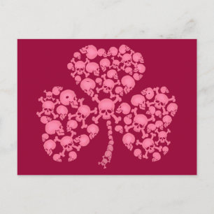 Pink Shamrock Skulls Postcard
