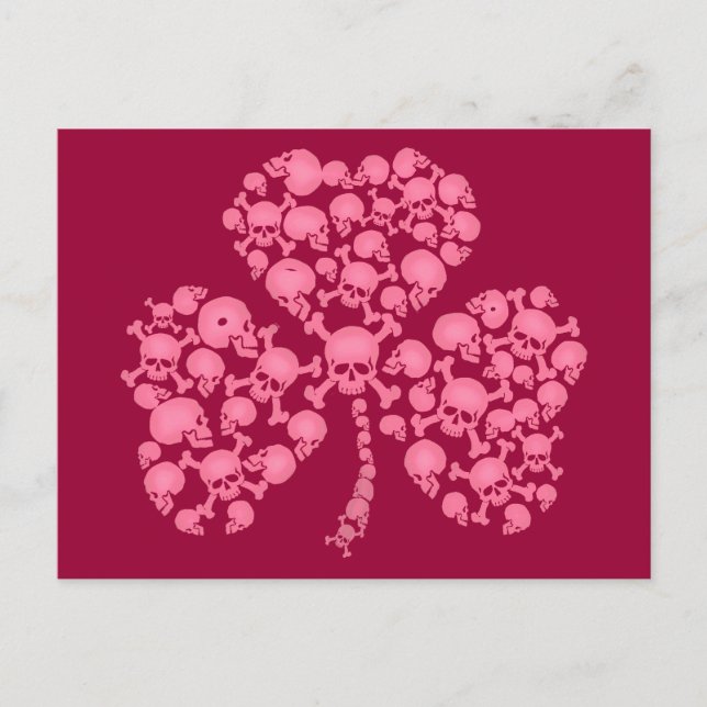 Pink Shamrock Skulls Postcard (Front)