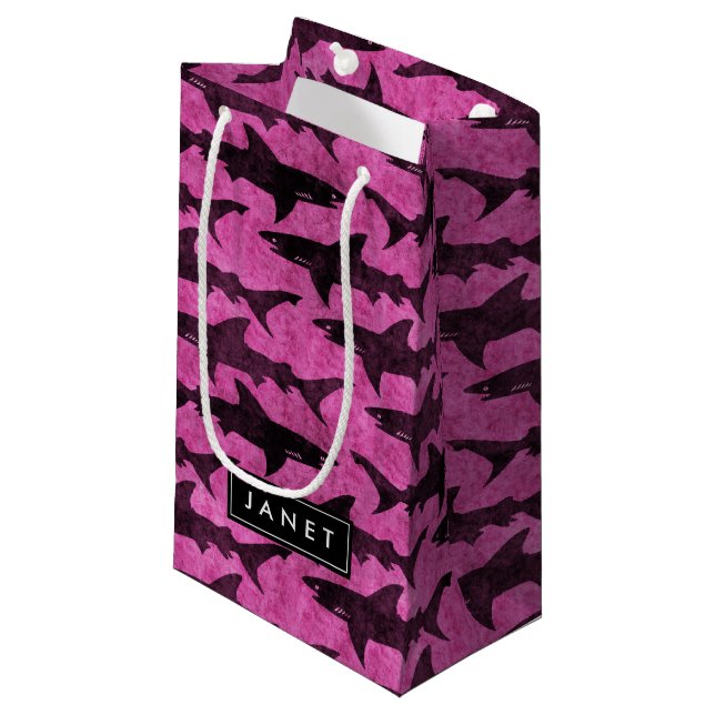 Pink Shark Bag with Name Label (Front Angled)