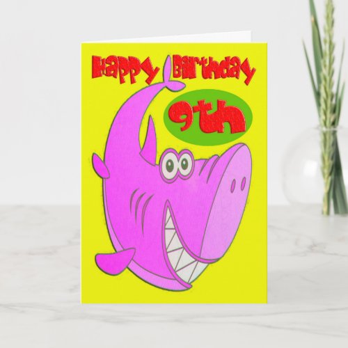 Pink Shark Ninth Birthday Card