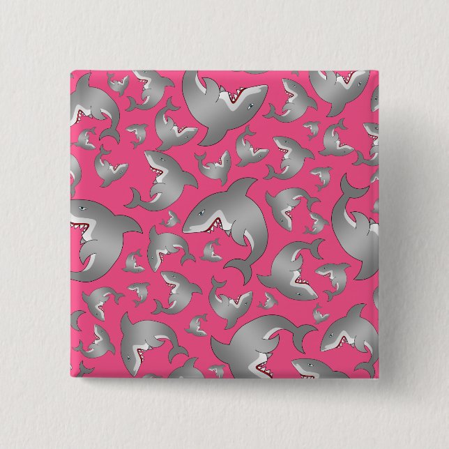 Pink shark pattern pinback button (Front)