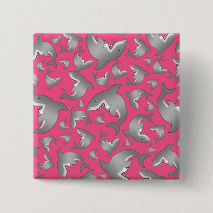 Pink shark pattern pinback button