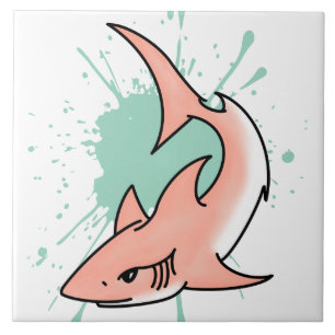 pink shark week cartoon tattoo art ocean animal  ceramic tile