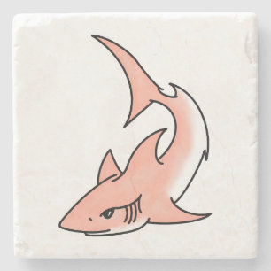 pink shark week cartoon tattoo art ocean animal stone coaster