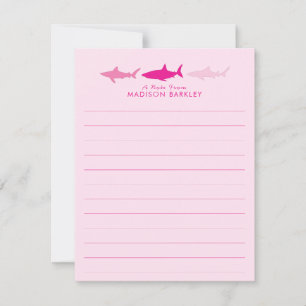 Pink Sharks Cute Kid's Flat Stationary Cards