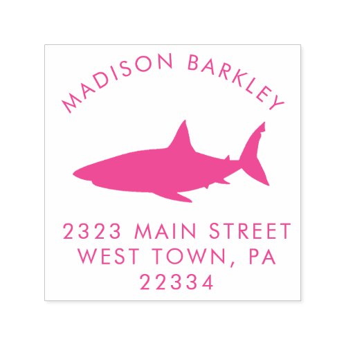 Pink Sharks Cute Kids Return Address Stamp