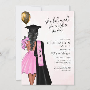 Pink She Believed Graduation Party Invitation