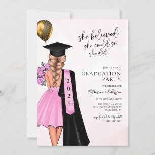 Pink She Believed Graduation Party Invitation
