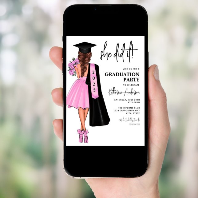 Pink She Did It Graduation Party Invitation (Front Digital)