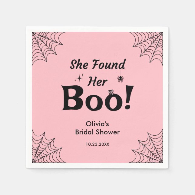 Pink She Found Her Boo Halloween Bridal Shower  Napkins (Front)