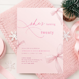 Pink She is Turning Twenty Girls 20th Birthday Invitation