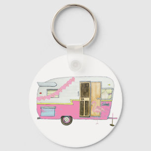Pink She Shed Vintage Trailer Keychain
