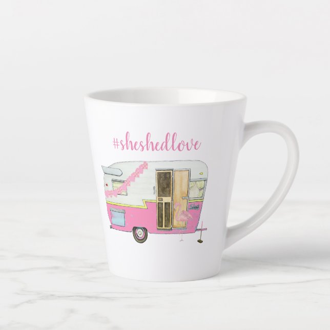 Pink She Shed Vintage Trailer Latte Mug (Right)