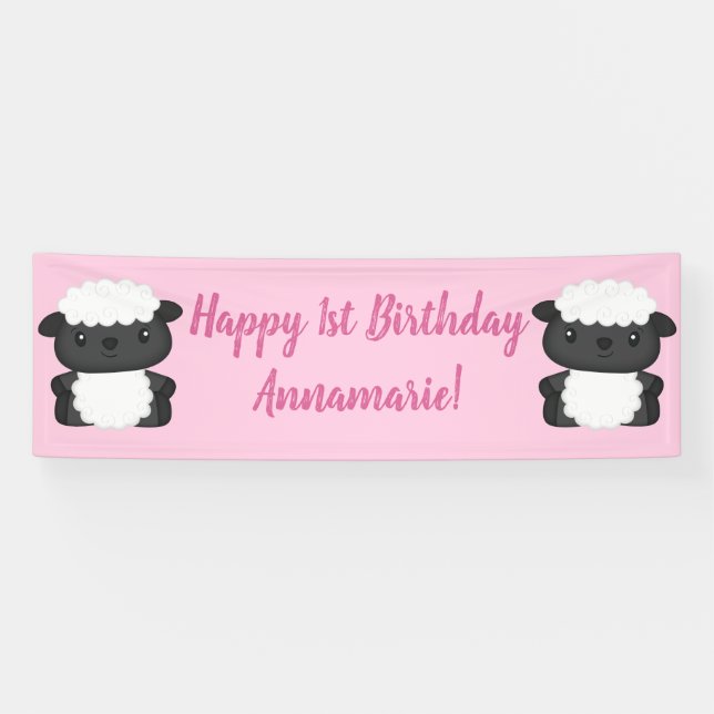 Pink Sheep Birthday Party Banner (Horizontal)