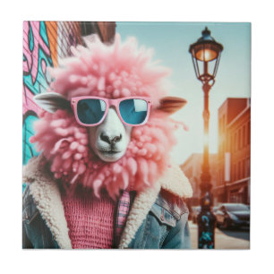 Pink sheep ceramic tile