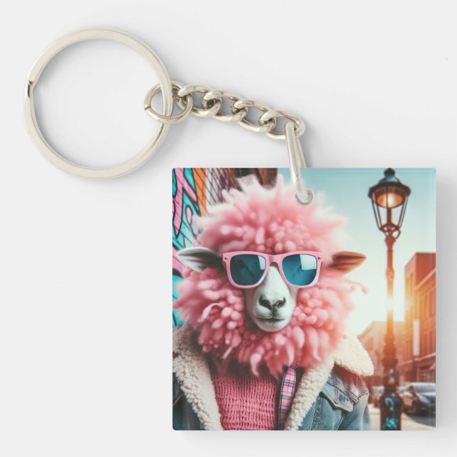 Pink sheep keychain (Front)