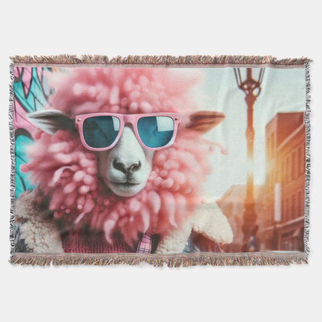 Pink sheep throw blanket (Front)