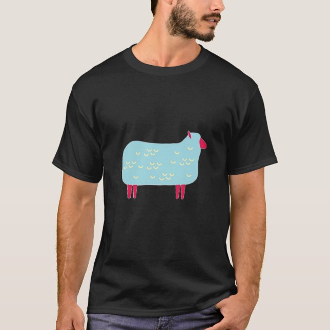 Pink Sheep with Blue Wool T-Shirt (Front)