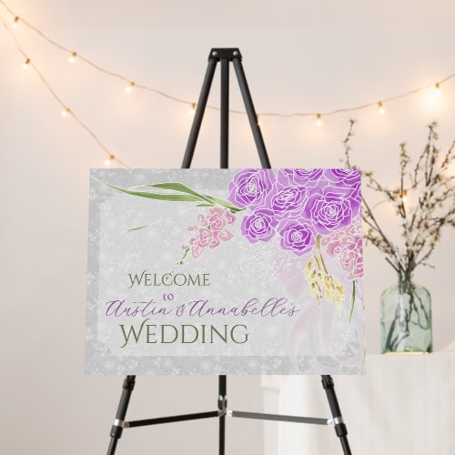 Pink sheer bow Bouquet Wedding welcome sign