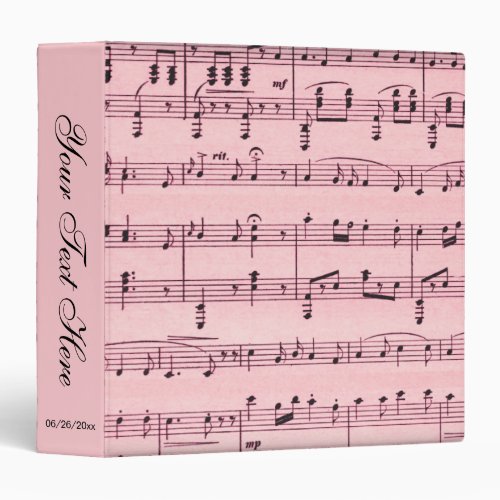 Pink Sheet Music Personalized Binder